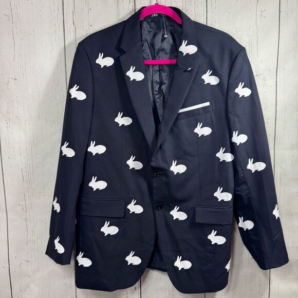 Zara Mens Blazer Jacket Sport Coat Two Button Rabitts Novelty